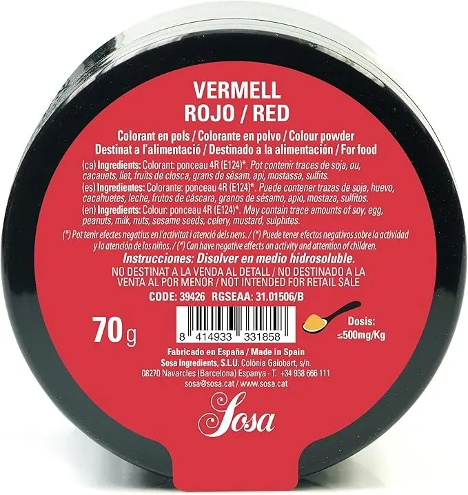 COLORANTE HIDRO ROJO 70G SOSA