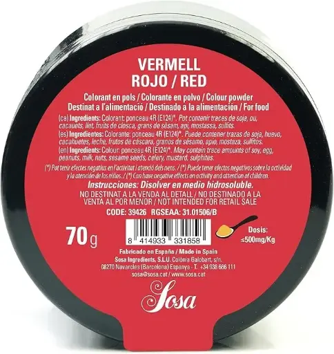[SOS/VAL-39426/41522] COLORANTE HIDRO ROJO 70G SOSA
